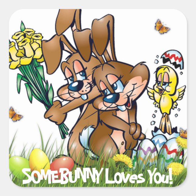 Somebunny Loves You - Easter Square Sticker (Front)