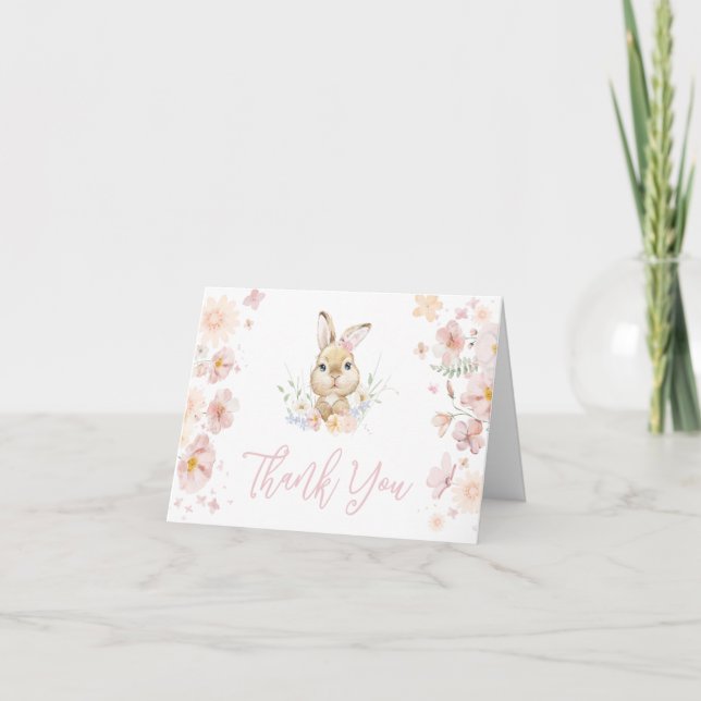 Somebunny Rabbit Baby Shower Thank You Card (Front)