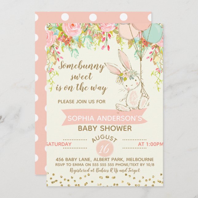 Somebunny Sweet Bunny Baby Shower Invitation (Front/Back)