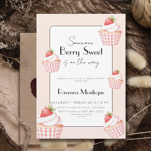 Someone Berry Sweet Cupcake Strawberry Baby Shower Invitation