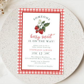 Someone Berry Sweet Gingham Baby Shower Invitation