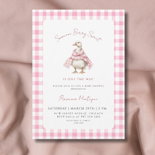 Someone Berry Sweet Pink Gingham Goose Baby Shower Invitation
