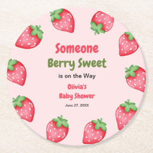 Someone Berry Sweet Pink Strawberry Baby Shower Round Paper Coaster