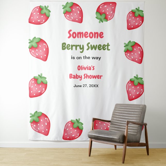 Someone Berry Sweet Strawberry Baby Shower Tapestry (In Situ)