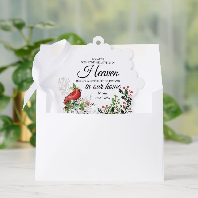 Someone In Heaven Cardinal Greenery Photo Ornament Card (Envelope)