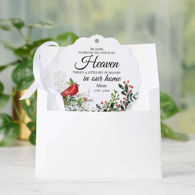Someone In Heaven Cardinal Greenery Photo Ornament Card (Envelope)