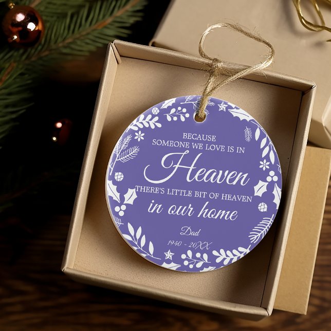 Someone In Heaven Foliage Wreath Photo Purple Ceramic Ornament (Someone In Heaven Foliage Wreath Photo Purple Ceramic Ornament)