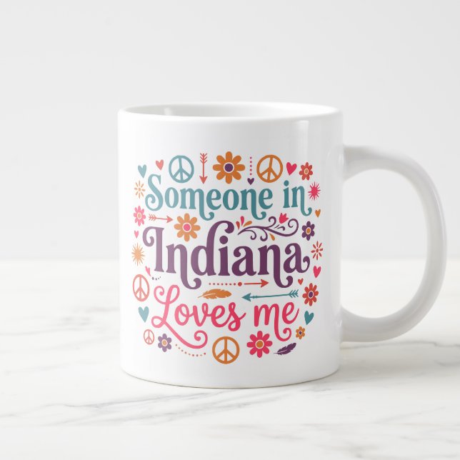 Someone in Indiana Loves Me Boho Hippie Design Large Coffee Mug (Right)