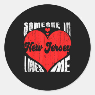 Someone In New Jersey Loves Me Heart Retro Vintage Classic Round Sticker