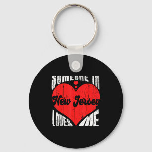 Someone In New Jersey Loves Me Heart Retro Vintage Keychain