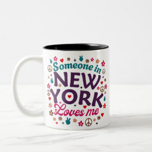 Someone in New York Loves Me Retro Funny Design Two-Tone Coffee Mug