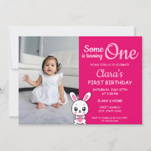 Someone is Turning One Pink Photo 1st Birthday Invitation