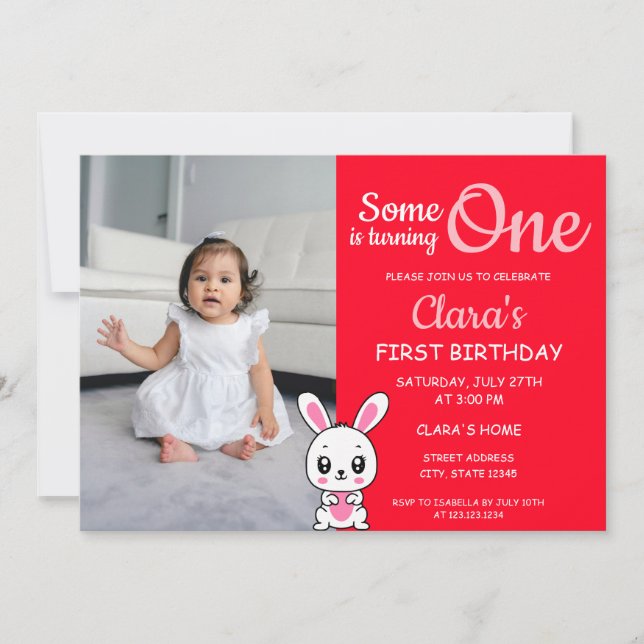 Someone is Turning One Red Photo 1st Birthday Invitation (Front)