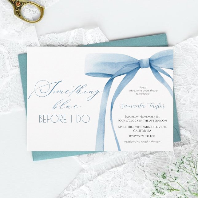 Something Blue Before I Do Blue Bow Bridal Shower Invitation (Creator Uploaded)