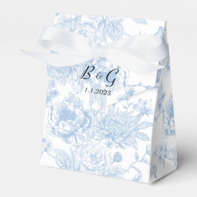 Something Blue Before I Do Blue Floral Toile Favor Box (Front Side)