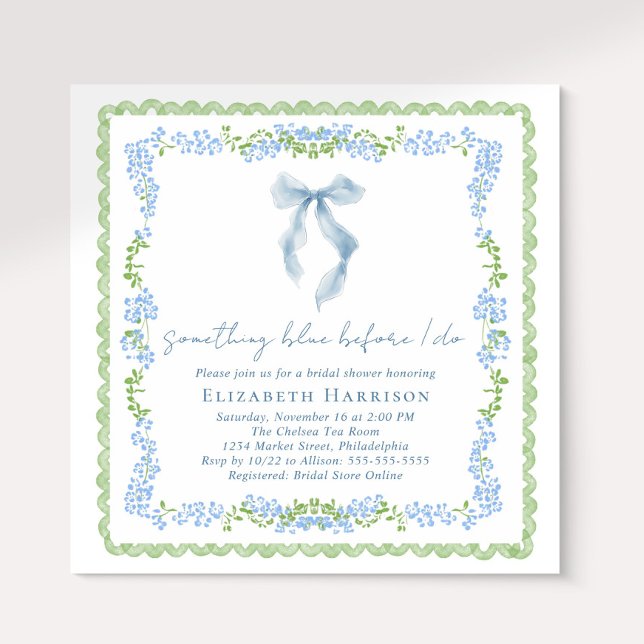 Something Blue Before I Do Bow Bridal Shower Invitation (Something Blue Before I Do Bow Bridal Shower Invitation)