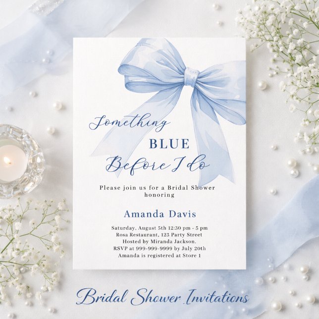 Something blue before I do bow Bridal Shower Invitation (Creator Uploaded)