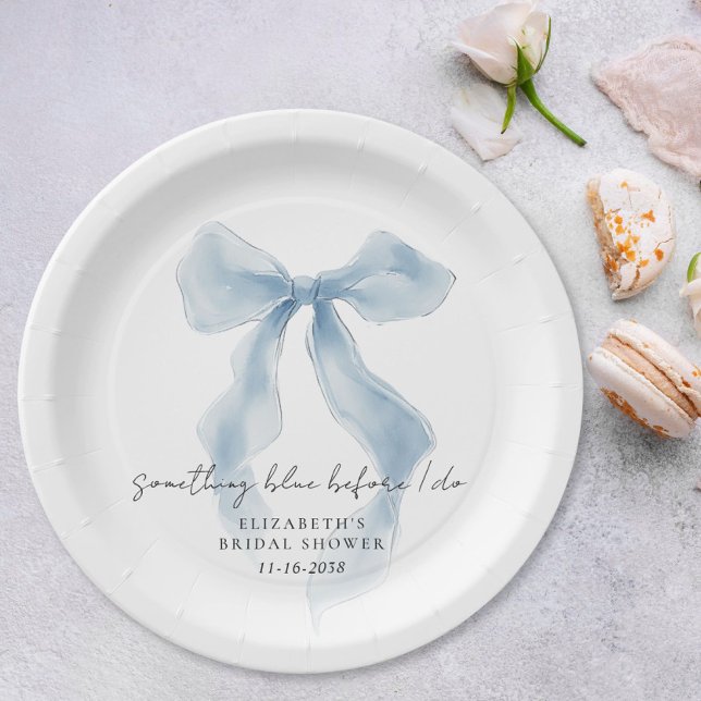 Something Blue Before I Do Bow Bridal Shower Paper Plate (Creator Uploaded)