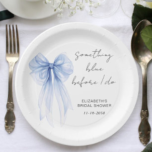 Something Blue Before I Do Bow Bridal Shower Paper Plate