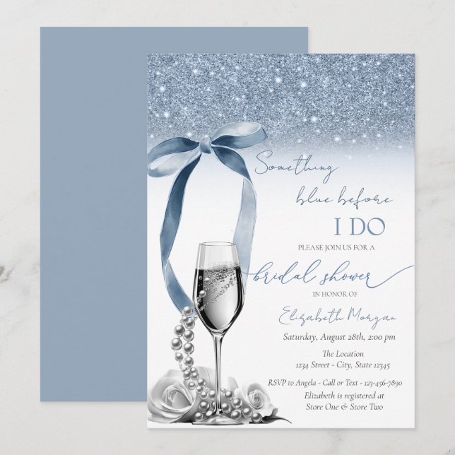 Something Blue Before I Do Bow Glitter Champagne Invitation (Front/Back)