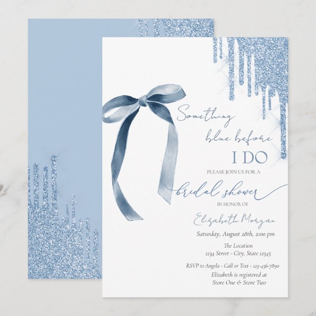 Something Blue Before I Do Bow Glitter Drips Invitation (Front/Back)