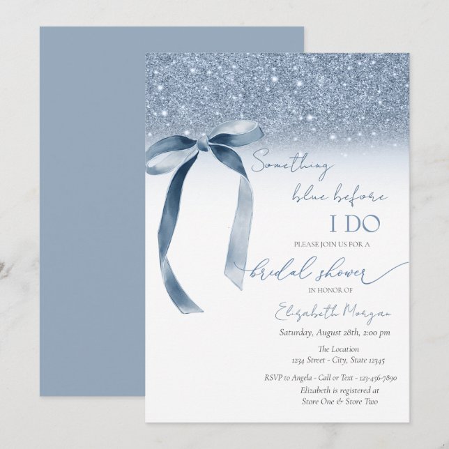 Something Blue Before I Do Bow Glitter  Invitation (Front/Back)