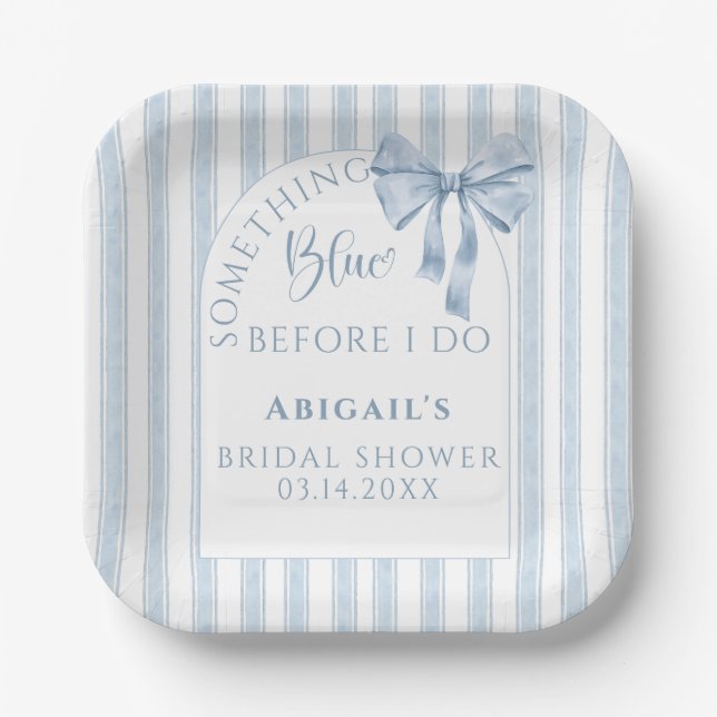 Something Blue Before I Do Bow  Paper Plate (Front)