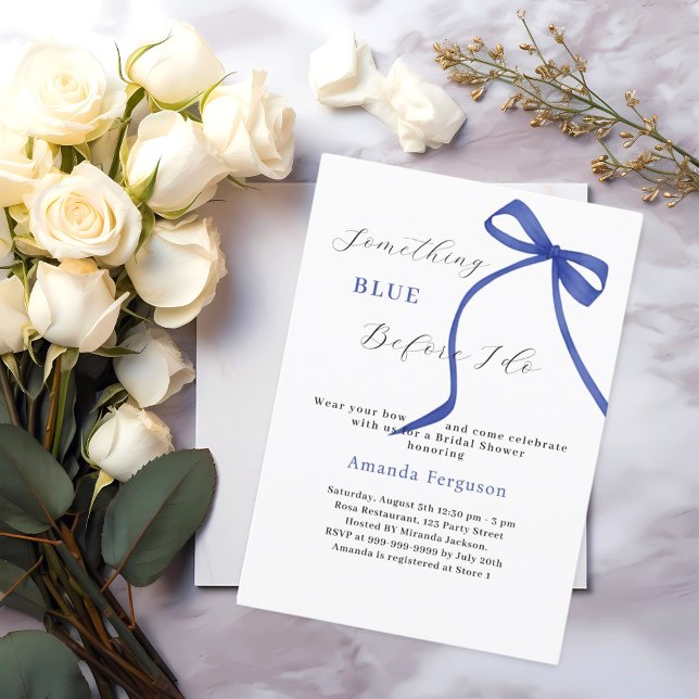 Something blue before I do bow white Bridal Shower Invitation (Creator Uploaded)