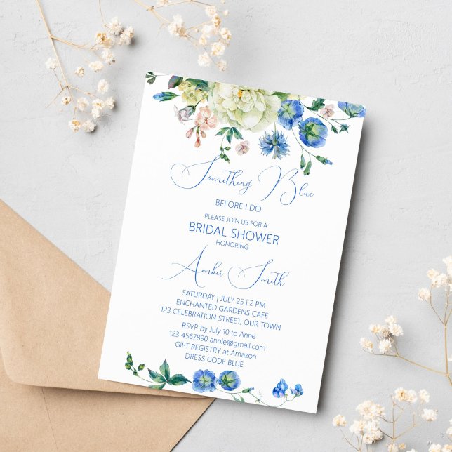 Something blue before i do bridal shower floral invitation (Something blue before I do botanical floral bridal shower invitation garden themed bridal shower)