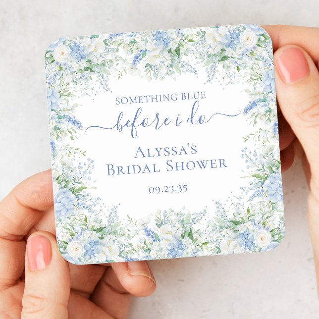 Something Blue Before I Do Bridal Shower Square Paper Coaster (Creator Uploaded)
