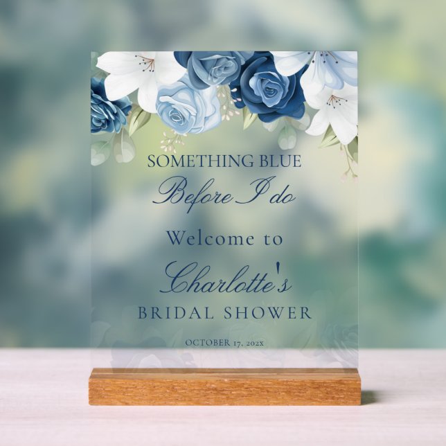 Something Blue Before I Do Bridal Shower Welcome Acrylic Sign (Neutral)