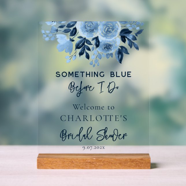 Something Blue Before I Do Elegant Bridal Shower Acrylic Sign (Neutral)