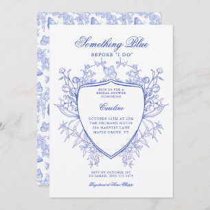 Something Blue Before I Do Elegant Floral Crest  Invitation