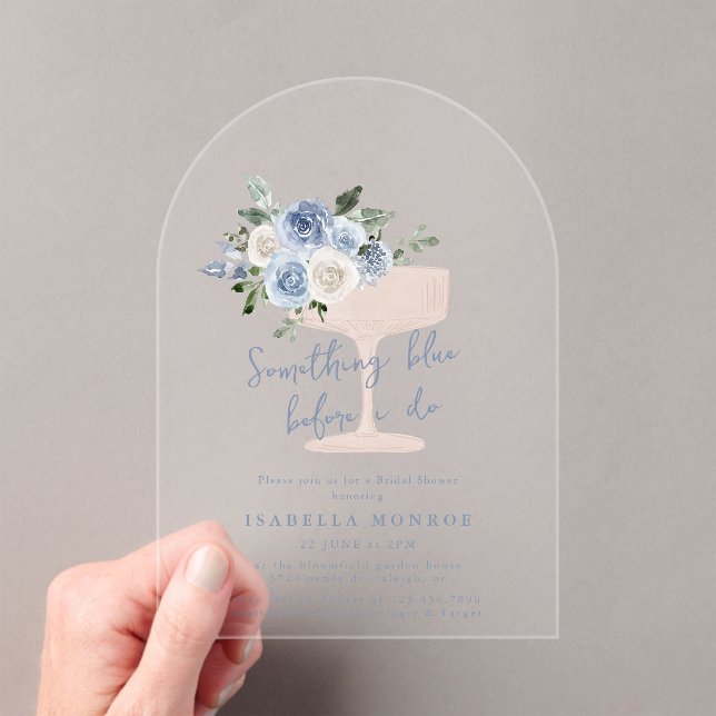 Something Blue Before I Do Floral Bridal Shower Acrylic Invitations (Insitu (Handheld))