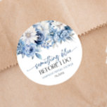 Something Blue Before I Do Floral Bridal Shower Classic Round Sticker<br><div class="desc">This is a Something Blue Before I Do Dusty Blue Floral Flowers Bridal Shower Party Favour Stickers!</div>