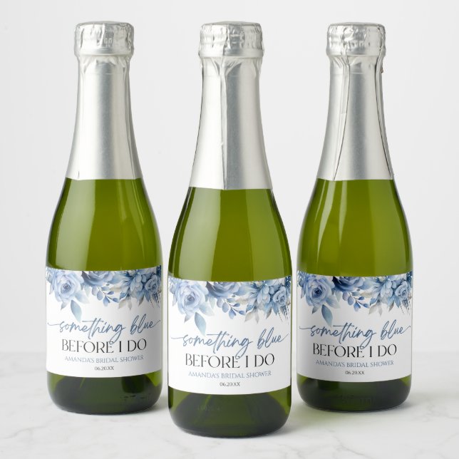 Something Blue Before I Do Floral Bridal Shower Sparkling Wine Label (Bottles)