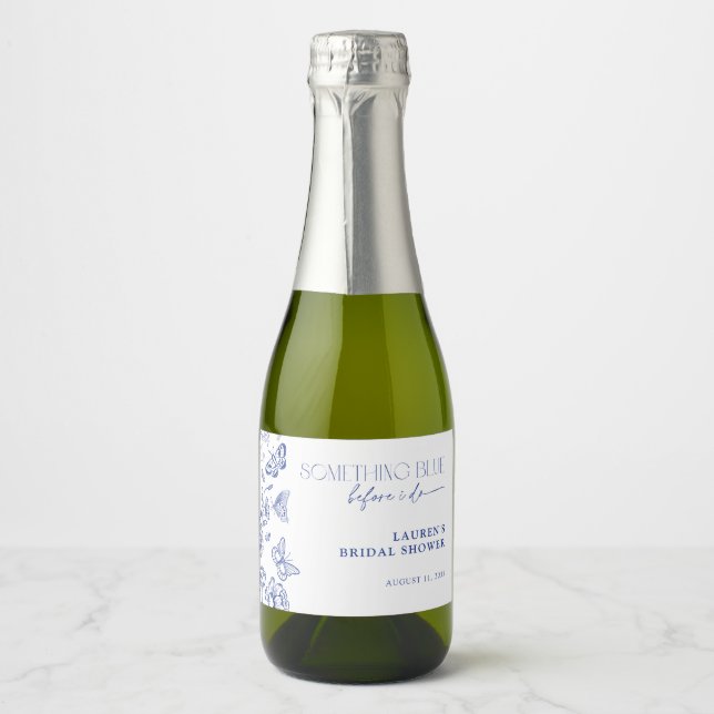 Something Blue Before I Do Floral Bridal Shower Sparkling Wine Label (Front)