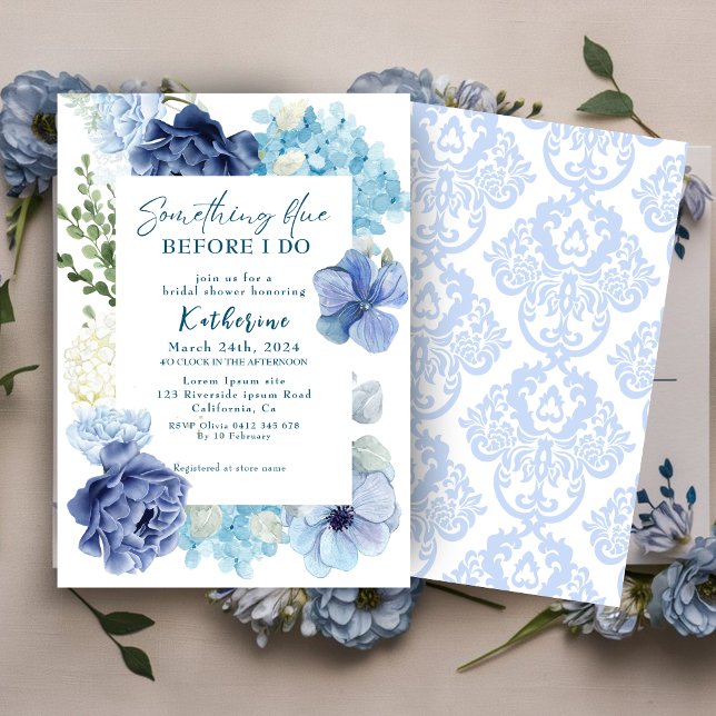 Something blue before i do hydrangea bridal shower invitation (Creator Uploaded)