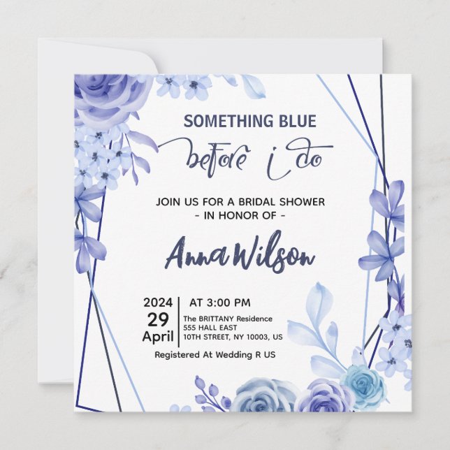 Something Blue Before I Do hydrangea Bridal Shower Invitation (Front)
