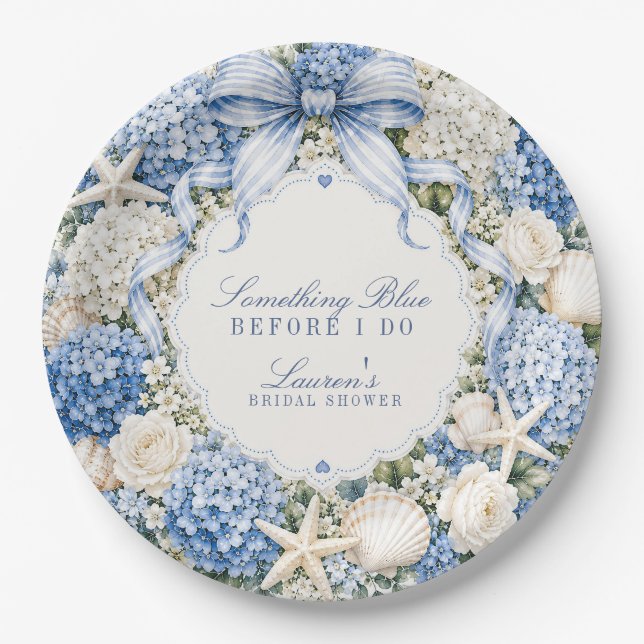 Something Blue Before I Do Hydrangea Bridal Shower Paper Plate (Front)