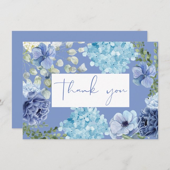 Something blue before i do hydrangea bridal shower thank you card (Front/Back)