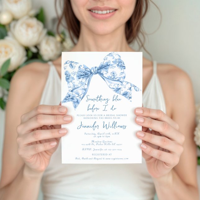 Something Blue Before I Do Toile Bow Bridal Shower Invitation (Creator Uploaded)