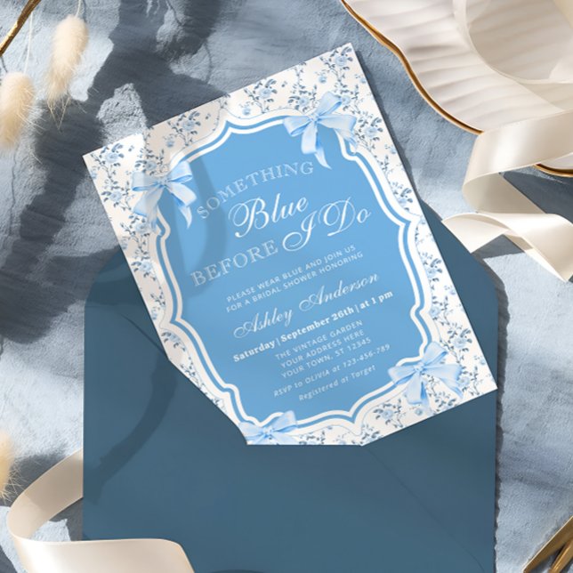 Something Blue Blue Bow Floral Bridal Shower Invitation (Creator Uploaded)