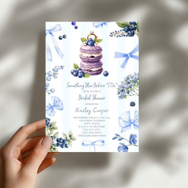Something Blue Blueberry Macaron Bridal Shower  Invitation (Creator Uploaded)