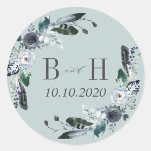 Something Blue   Boho Chic Monogram Wedding Classic Round Sticker