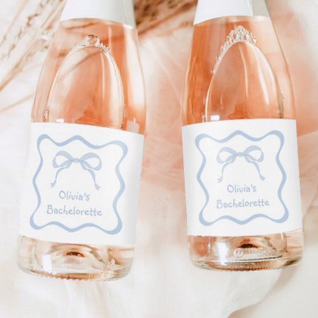 Something Blue Bow Bachelorette Party Champagne Sparkling Wine Label (Creator Uploaded)