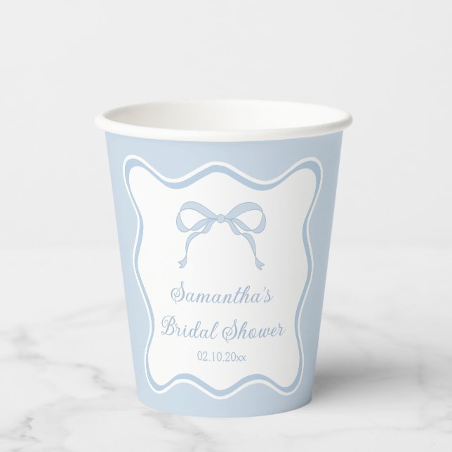 Something Blue Bow Bridal Shower  Paper Cups (Front)