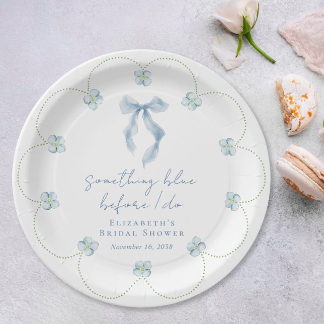 Something Blue Bow Bridal Shower Paper Plate (Creator Uploaded)
