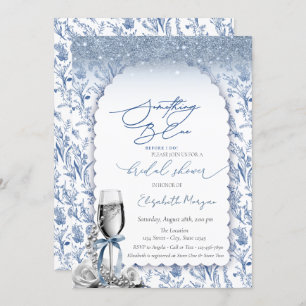 Something Blue Bow Glitter Champagne Wildflower Invitation