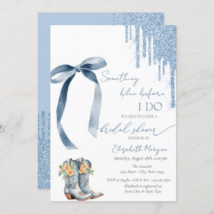 Something Blue Bow Glitter Drips Cowboy Boots Invitation